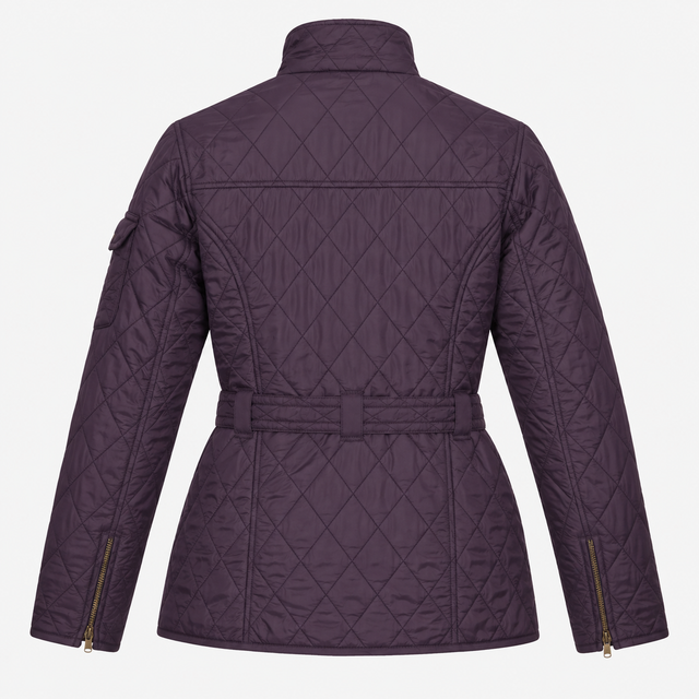 Quilted Jacket Dark Purple Belted High Neck