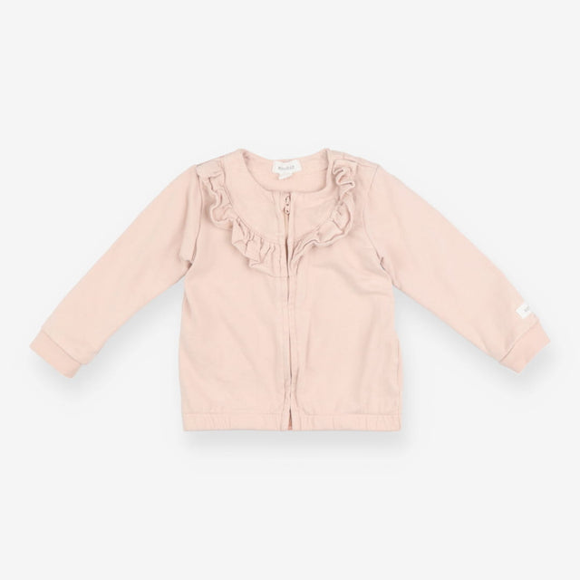 Zip sweater pink with frill neckline