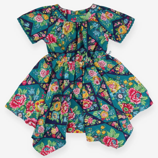 Dress silky green panels of flowers