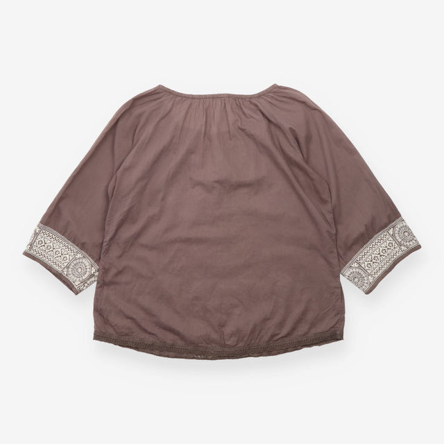 Embroidered Cotton Boho Blouse Charcoal Brown