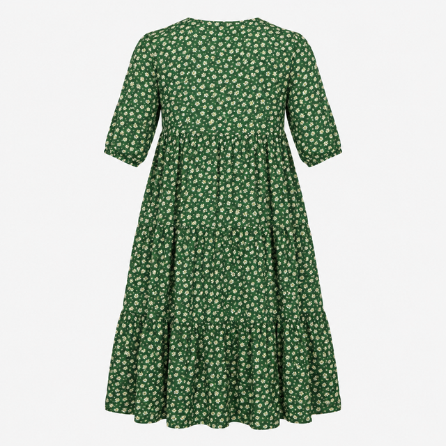 Tiered Midi Dress Organic Cotton Floral Print Wrap