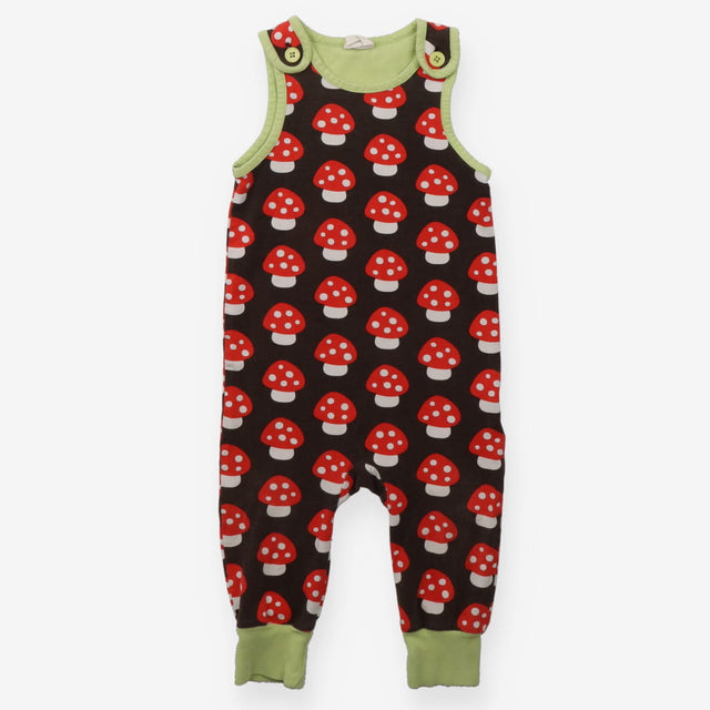 Dungarees brown red toadstools green edging
