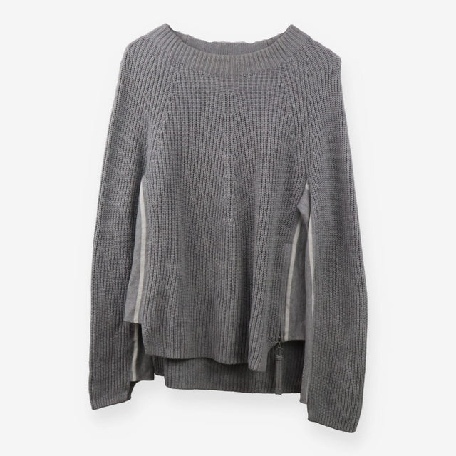 Rubi Grey White Sweater Premium Knit zip detail