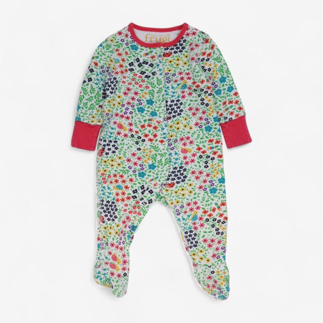 Sleepsuit Floral Garden Insects Pink Cuffs