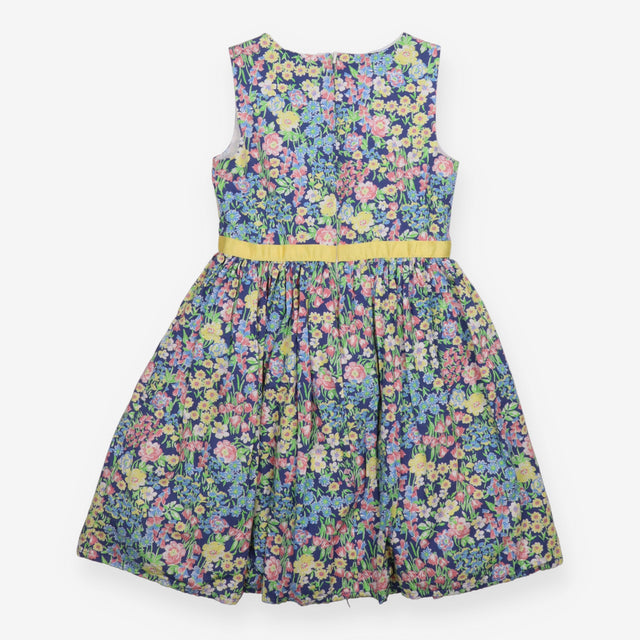 Floral dress with yellow waistband