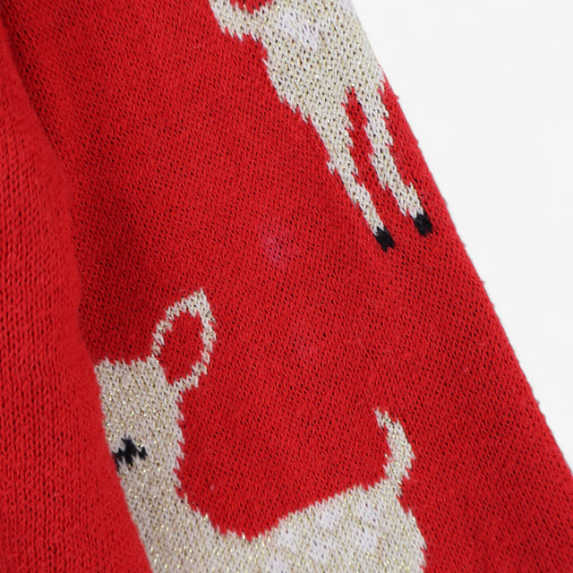 Red Knit Deer with Pink Pom Pom Sweater