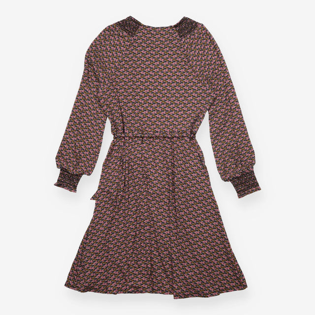 Printed Dress Navy Multi Long Sleeve Gathered Wais