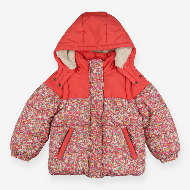 Puffer Coat Red and Pink Floral Removable Sleeves
