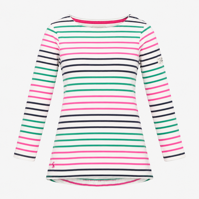White Pink Green Navy Striped Long Sleeve Breton T