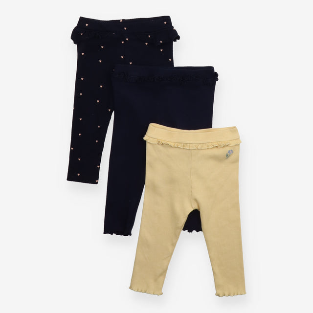 Leggings Frill Ribbed Yellow and Navy Hearts 3-Pac
