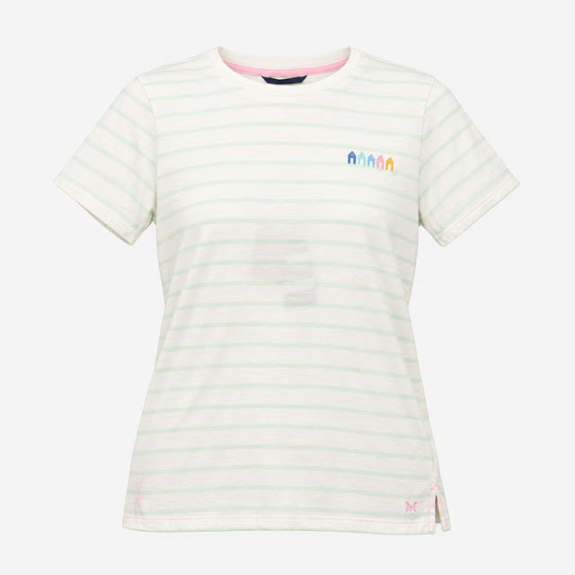 Top Embroidered Breton Stripe T-Shirt Crew Neck Wh