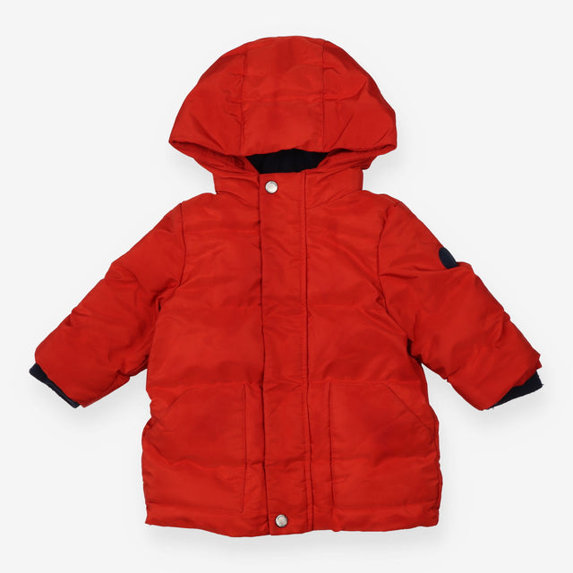 Coat red puffer hood