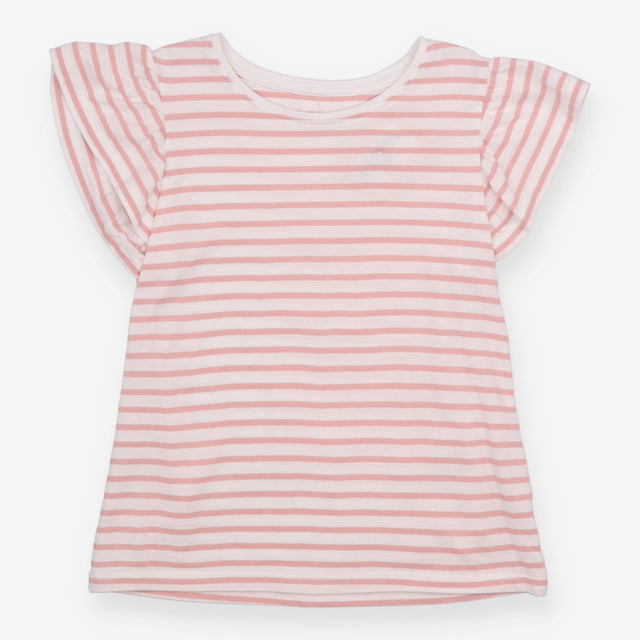 T-shirt frill sleeve pink stripe