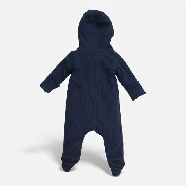 Pramsuit Ribbed Jersey navy with bear Lined Hood