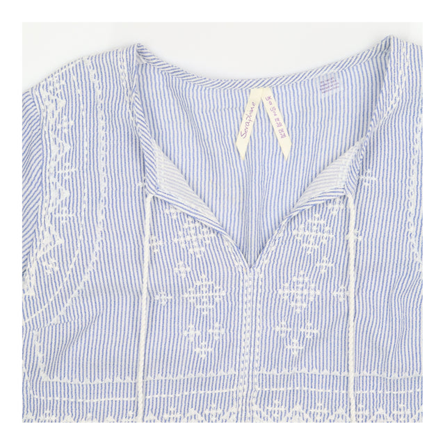 Tunic Top Maternity Striped Embroidered Tassel Blu