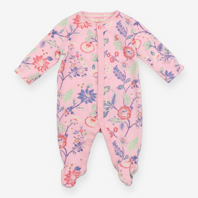 Sleepsuit pink large flowers poppers
