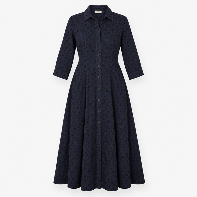 Hush Navy Tonal Animal Print Button Front Midi Shi