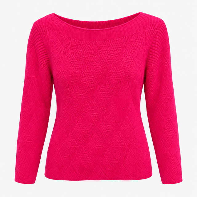 Cable Knit Boat Neck Jumper Hot Pink