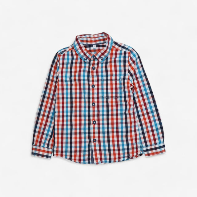 Red blue and teal check shirt