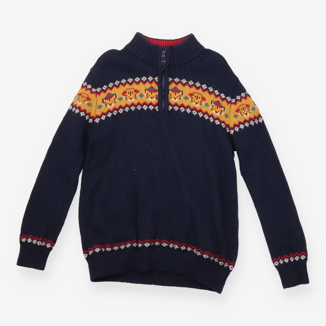 Knit navy 1/4 zip sweater tiger fair isle