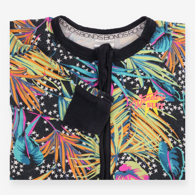 Sleepsuit Black Tropical Palm Leaves and Stars