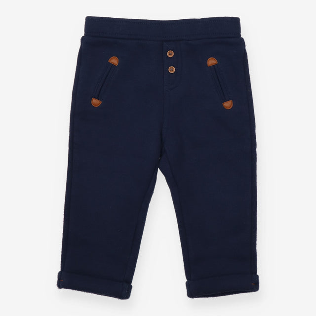 Navy Woven Trousers Faux Pockets
