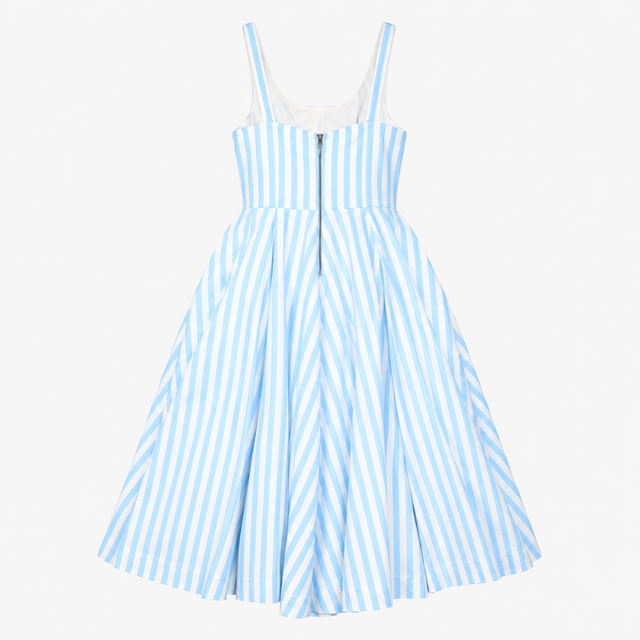 Dress Light Blue White Stripe Cotton Linen Midi Sl