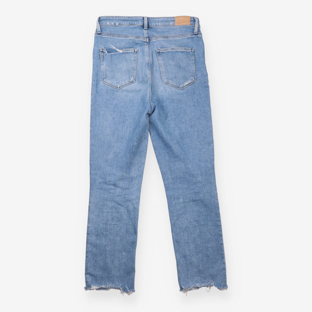 Jeans Light Wash Blue Raw Hem Straight Leg