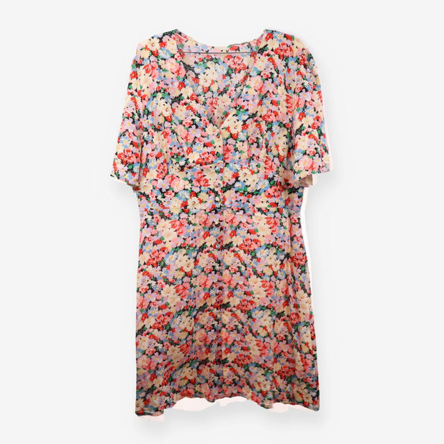 Floral V Neck Button Through Midi Dress