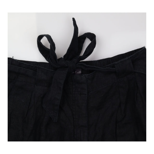 Trousers 100% Linen Wide Leg Belted Casual Black