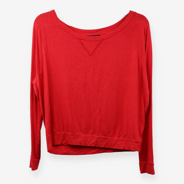 Red Scoop Neck Long Sleeve Top Viscose Stretch Jer