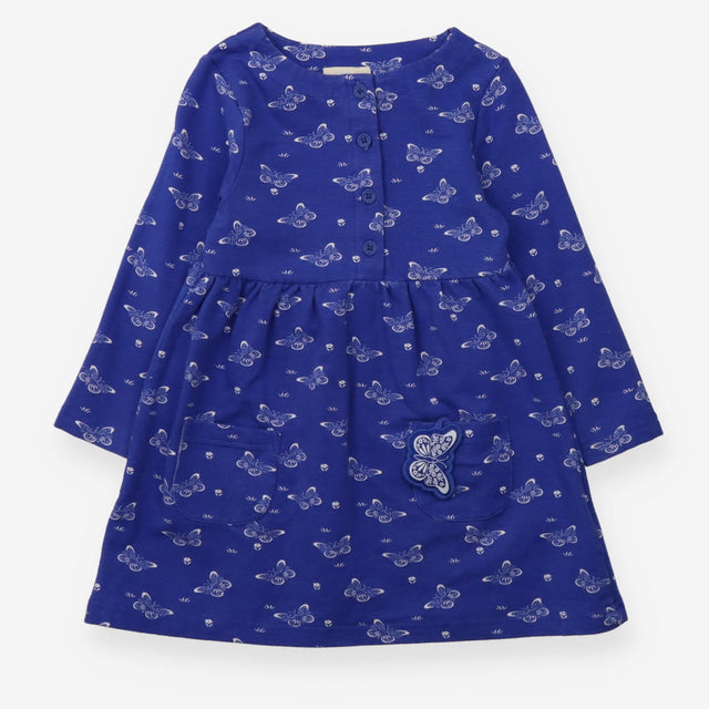 Jersey Dress Blue with White Butterflies and Flowe