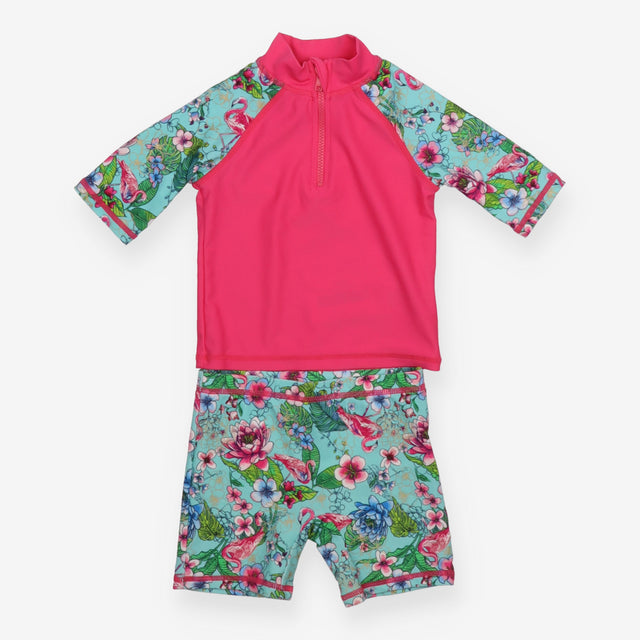 Pink and Blue Floral Swimsuit Two Piece