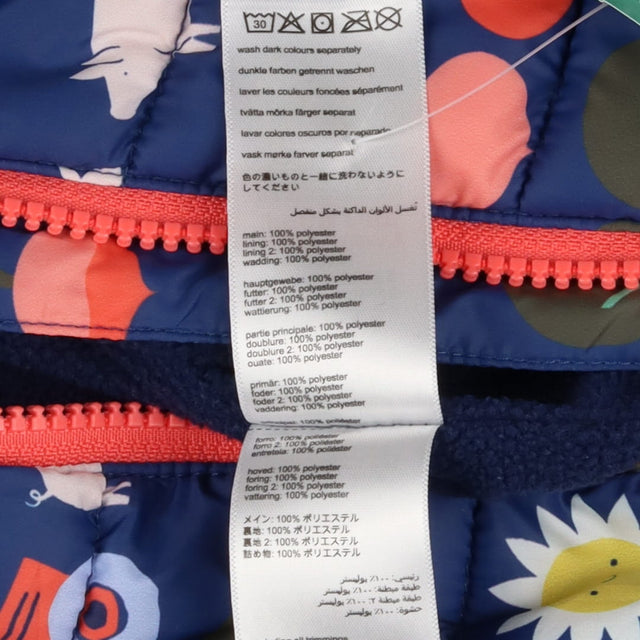 Pramsuit Blue Farm Print with Orange Zip