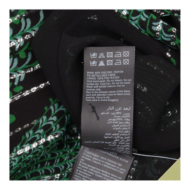 Midi Dress Black Green Peacock Print Draped Waist