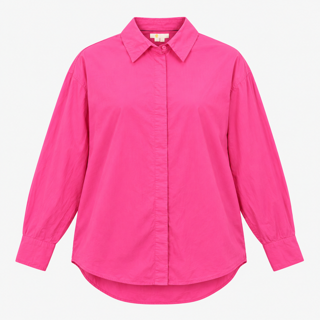 Cotton Button Down Long Sleeve Shirt Bright Pink