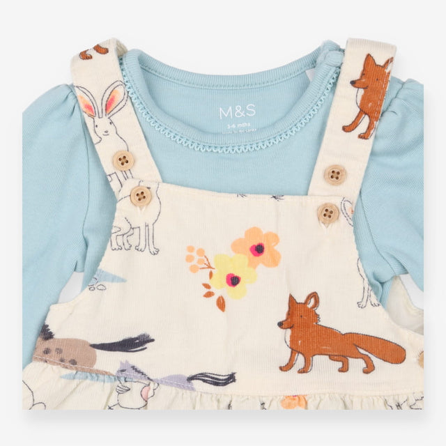 Dress pinafore animals blue bodysuit