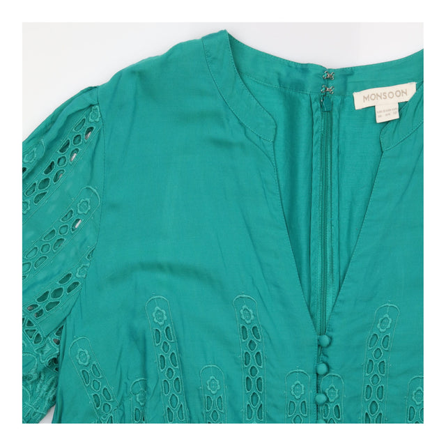 Midi Dress Emerald Green Embroidered Lace