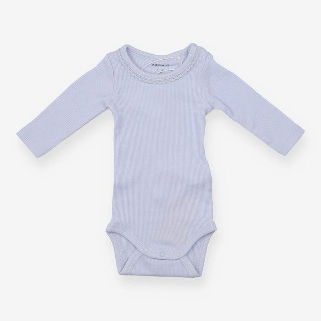 Bodysuit Blue Ribbed Lace Neckline
