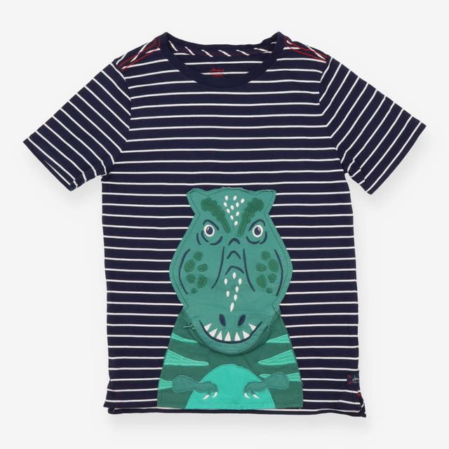 Tee Shirt Navy and White Strip Dinosaur Applique Z