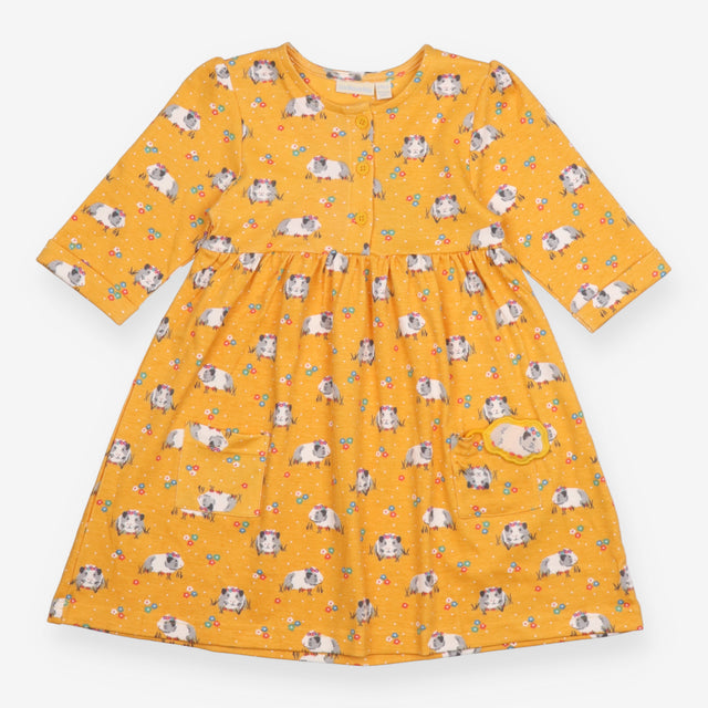 Jersey dress Mustard white dots 3/4 sleeves and gu