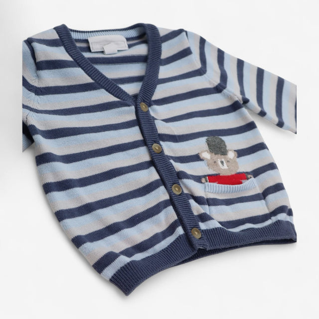 Cardigan blue stripe with guard bear in pocket