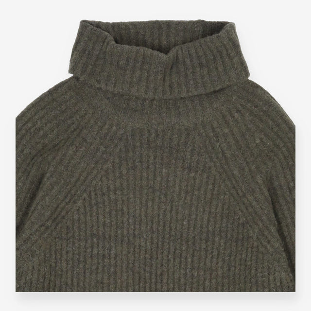 Khaki Roll Neck Dress | Ribbed Sweater Maxi Dress