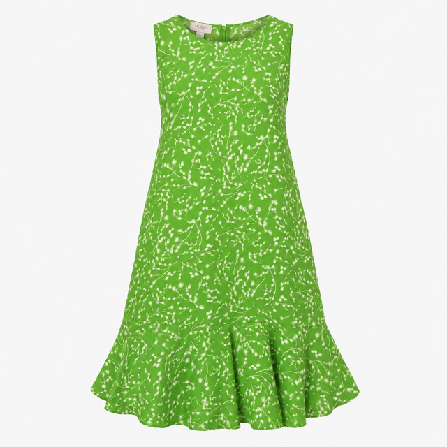 Dress Green Ditsy Floral Button Detail Midi