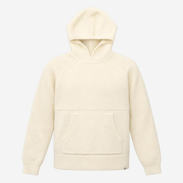 Cream Textured Knit Hoodie with Kangaroo Pocket