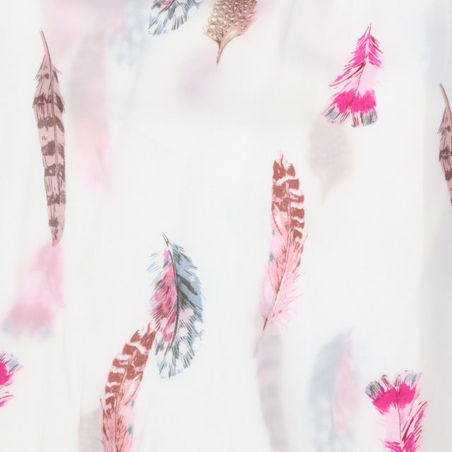 White Feather Print Viscose Long Sleeve Shirt