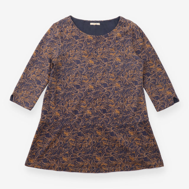 Tunic Top Charcoal Ochre Abstract Print