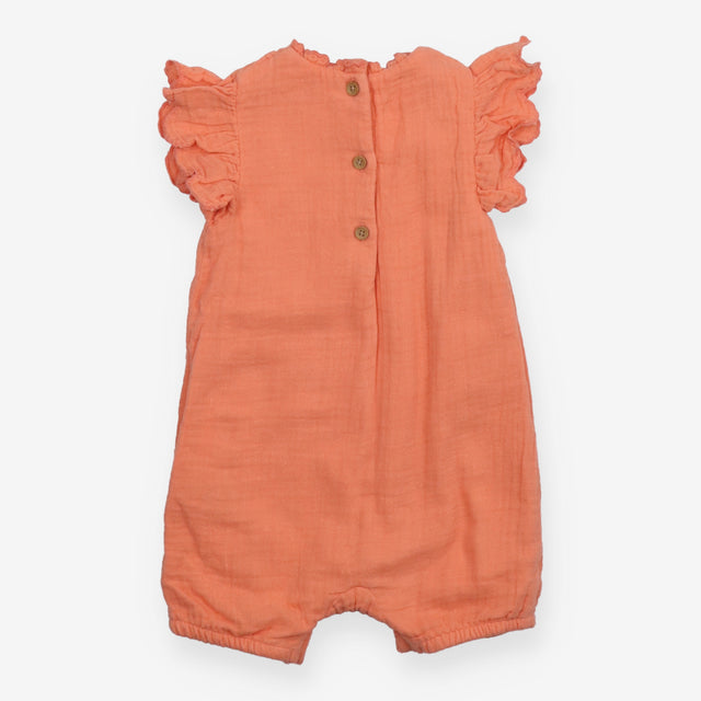 Romper Frill Shoulder Peach with Flower Appliques