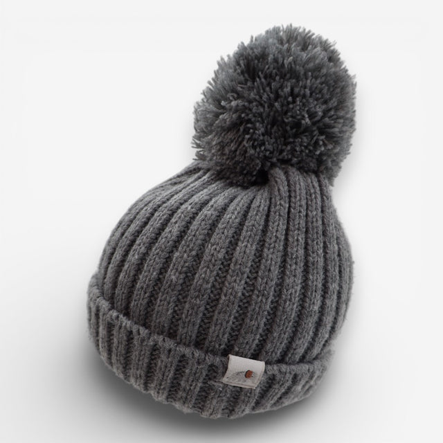 Grey knit bobble hat