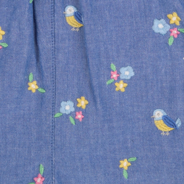 Chambray dungarees with birds and flowers